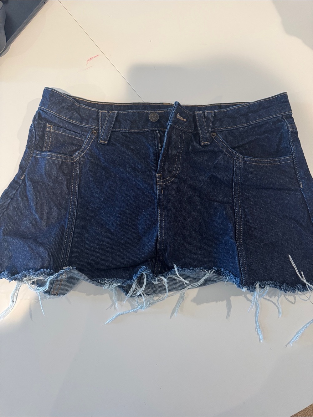 wild fable Dark Blue Denim Mini Skirt with Frayed Hem